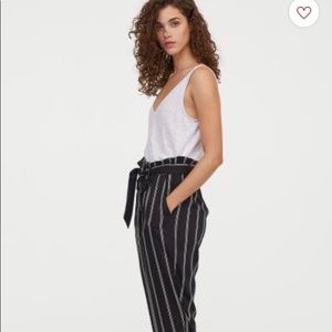 Paper bag striped ankle trousers